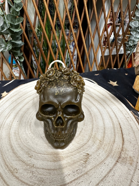 Velón calavera flores tumba trabajo